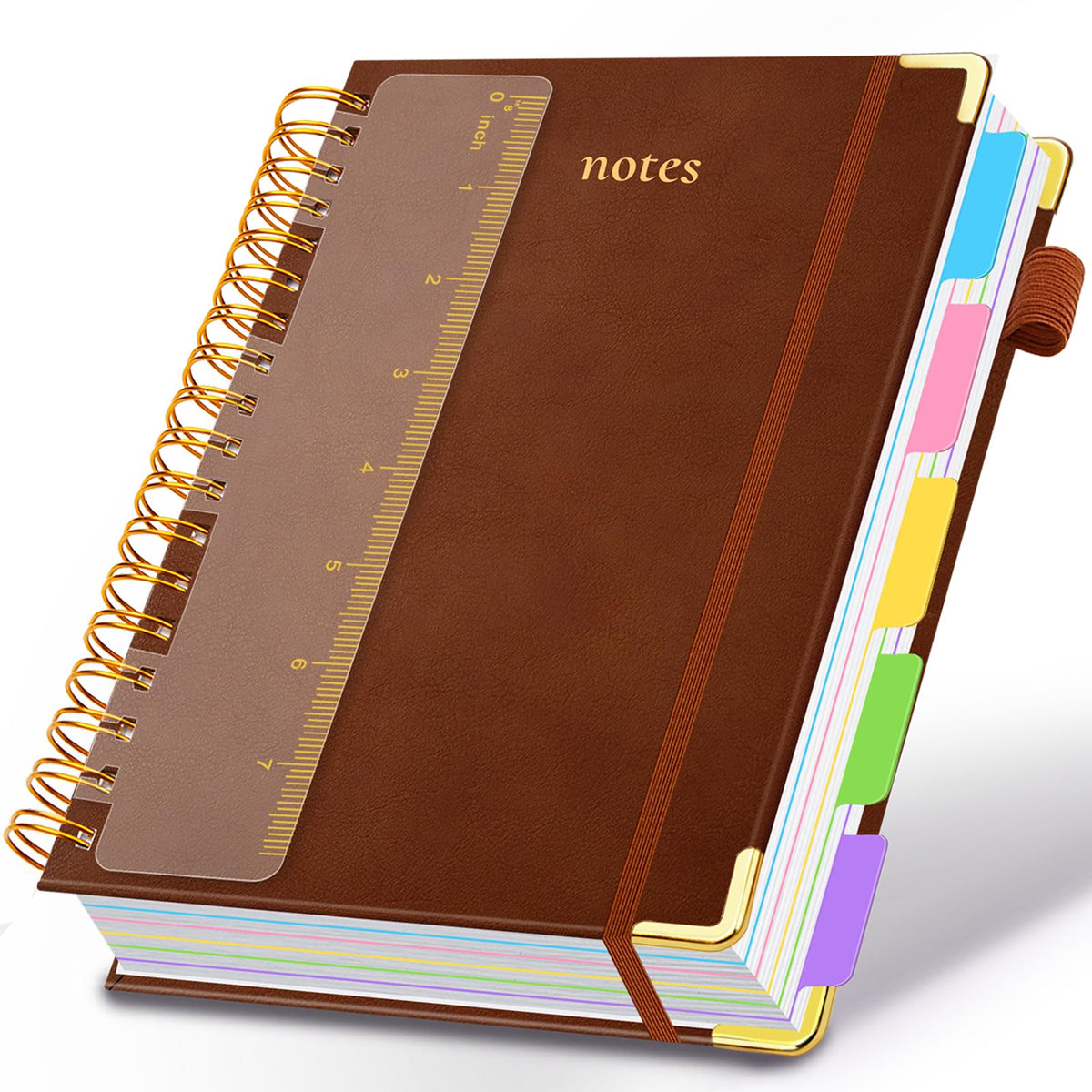Hardcover Spiral Notebook 8"x10" Journal Notebook with Tabs and Removable Dividers 300 Pages 5 Subject Notebook College Ruled, Faux Leather Spiral Bound Notebook for Women School Work (Purple)