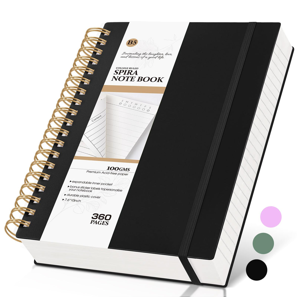 Spiral Notebook Journal, 360 Pages College Ruled Notebooks, Lined Thick Journals for Women Men,B5 Big Spiral Notebooks with 100GSM Paper, Spiral Bound Journal for Writing Work School Green 7.6"×10"