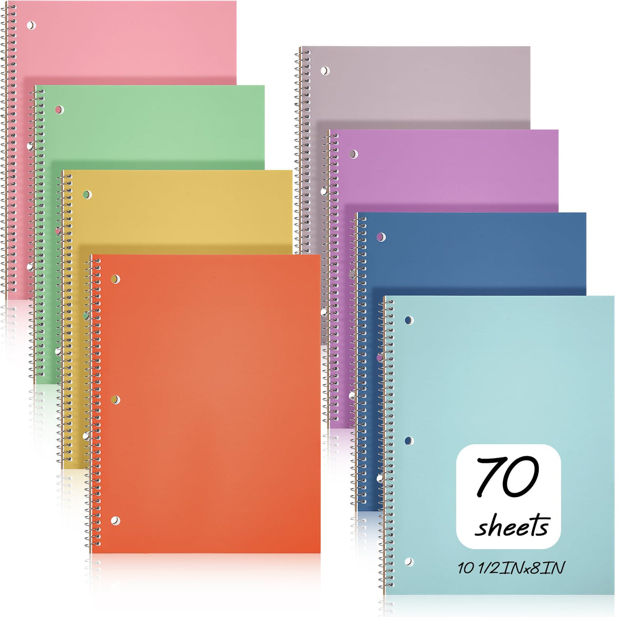 Teling 12 Pcs 1 Subject Spiral Notebook for Work College Ruled 8 x 10 1/2 Inch Spiral Journal Notebook 3 Hole Punched Paper Tear Line 70 Sheets Office School Study Supplies (Pastel Color)