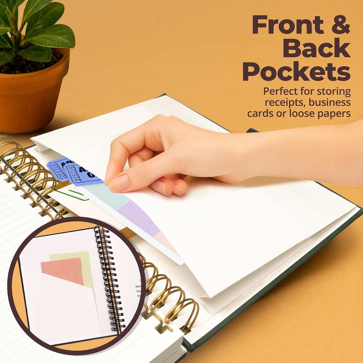 Hardcover Lined Spiral Notebook with Removable Dividers Leather Bound Green
