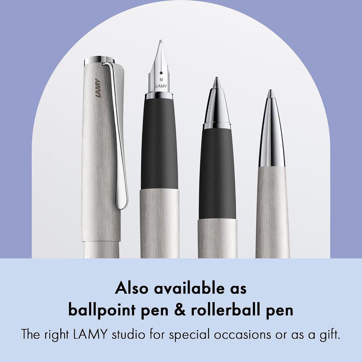 Lamy studio brushed - Fountain Pen in elegant metal body - steel nib, partially platinum-plated & in nib size M - incl T 10 blue ink cartridge