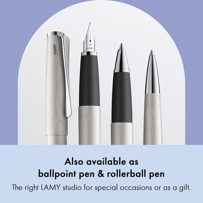 Lamy studio brushed - Fountain Pen in elegant metal body - steel nib, partially platinum-plated & in nib size M - incl T 10 blue ink cartridge