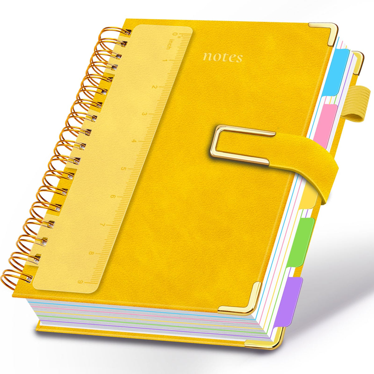 Hardcover Spiral Notebook College Ruled, 6.2"x 8.2" Leather Journal Notebook with Magnetic Closure, 300 Pages 5 Subject Notebook with Dividers Tabs Journal for Women Men, Work, School(Sage Green)