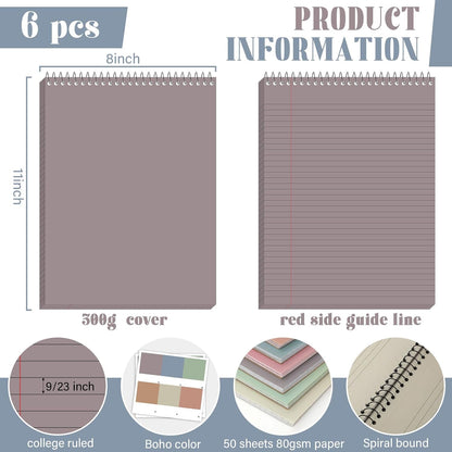gisgfim 6Pcs Boho Top Spiral Notebooks 8.5x11 College Ruled Steno Pads