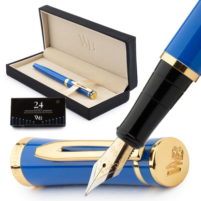 Wordsworth & Black Luxury Fountain Pen Set for Writing, Medium Nib, Silver