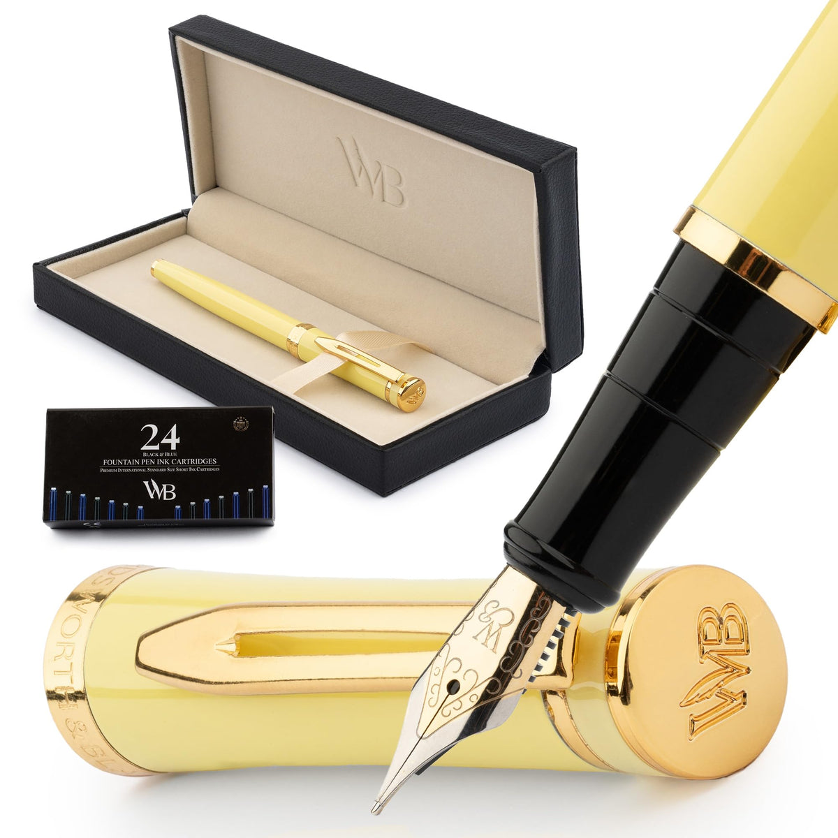 Wordsworth & Black Luxury Fountain Pen Set for Writing, Medium Nib, Silver