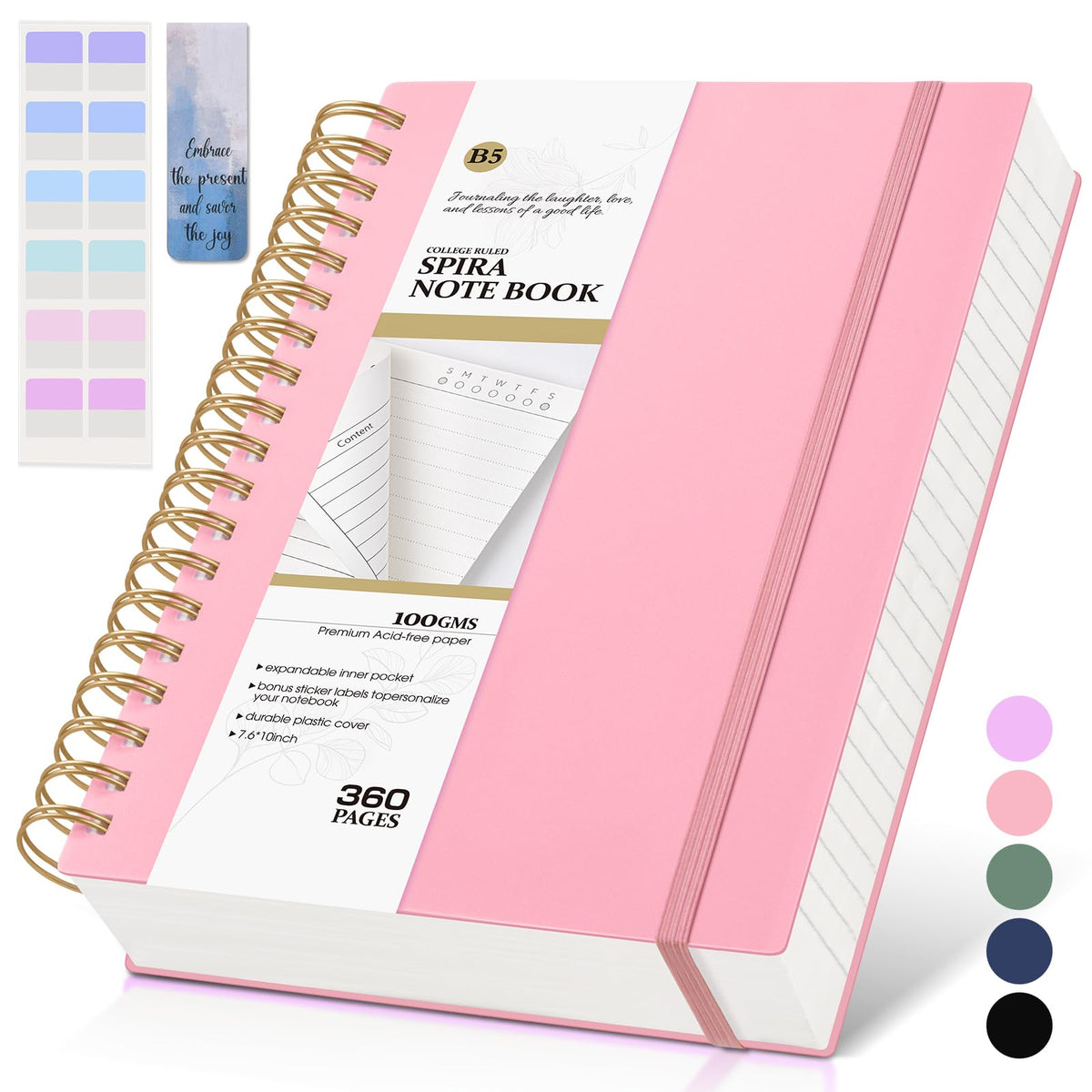 Spiral Notebook Journal, 360 Pages College Ruled Notebooks, Lined Thick Journals for Women Men,B5 Big Spiral Notebooks with 100GSM Paper, Spiral Bound Journal for Writing Work School Green 7.6"×10"