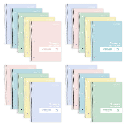 ONAVIA 1 Subject Spiral Notebook Wide Ruled 5 Pack, 140 Pages, Black