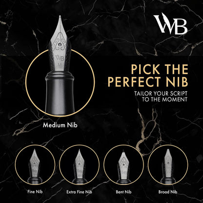 Wordsworth & Black Luxury Fountain Pen Set for Writing, Medium Nib, Black