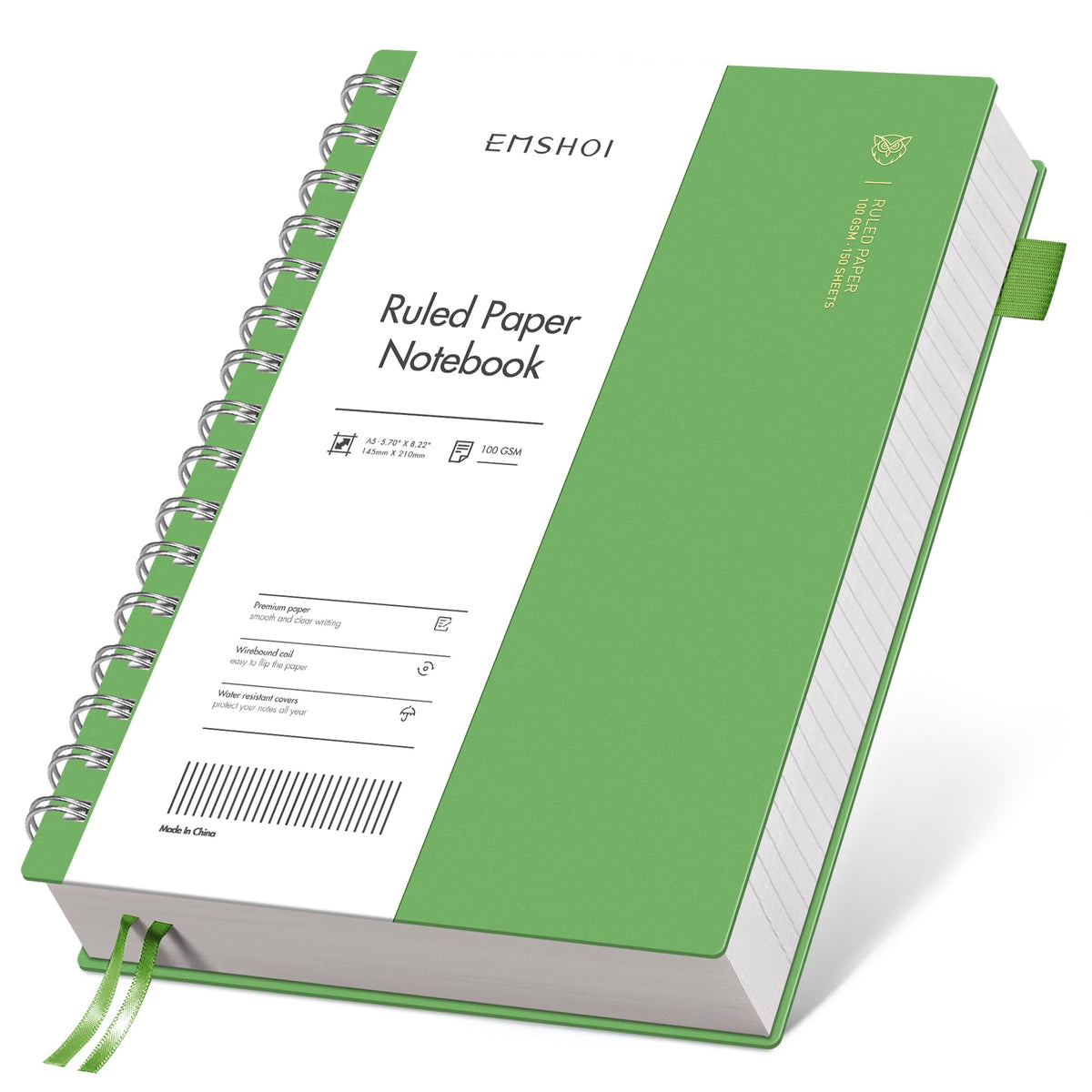 EMSHOI Lined Spiral Journal Notebook, 300 Pages, A5 Size (5.7'' x 8.2'')