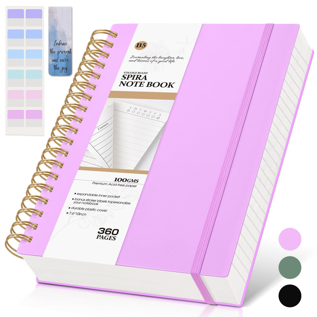 Spiral Notebook Journal, 360 Pages College Ruled Notebooks, Lined Thick Journals for Women Men,B5 Big Spiral Notebooks with 100GSM Paper, Spiral Bound Journal for Writing Work School Green 7.6"×10"
