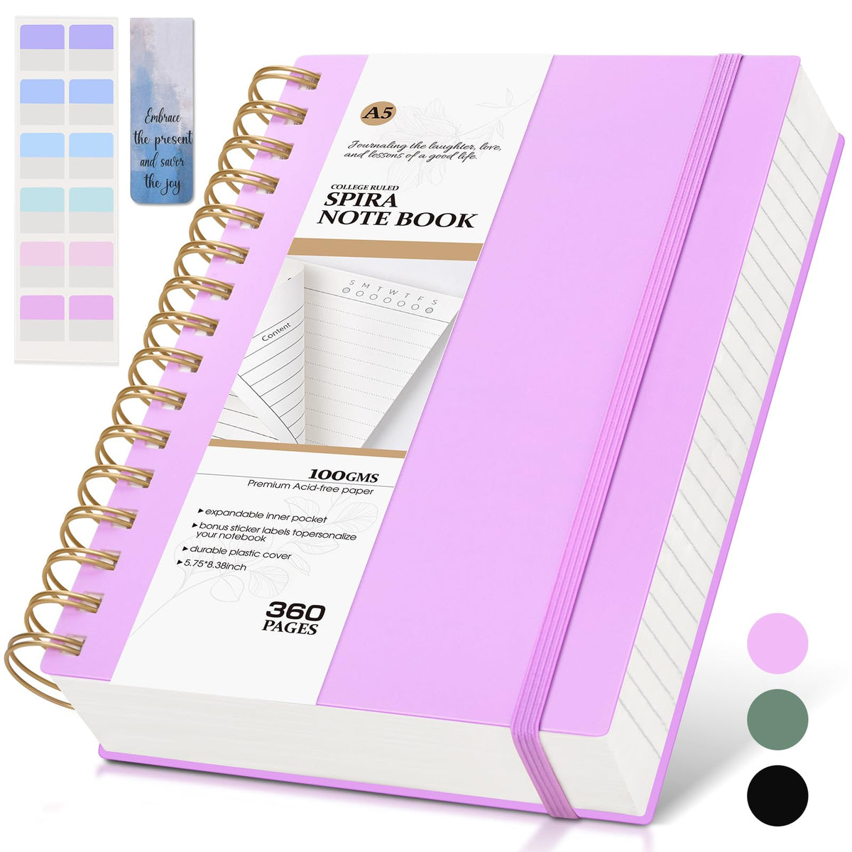 Spiral Notebook Journal, 360 Pages College Ruled Notebooks, Lined Thick Journals for Women Men,B5 Big Spiral Notebooks with 100GSM Paper, Spiral Bound Journal for Writing Work School Green 7.6"×10"