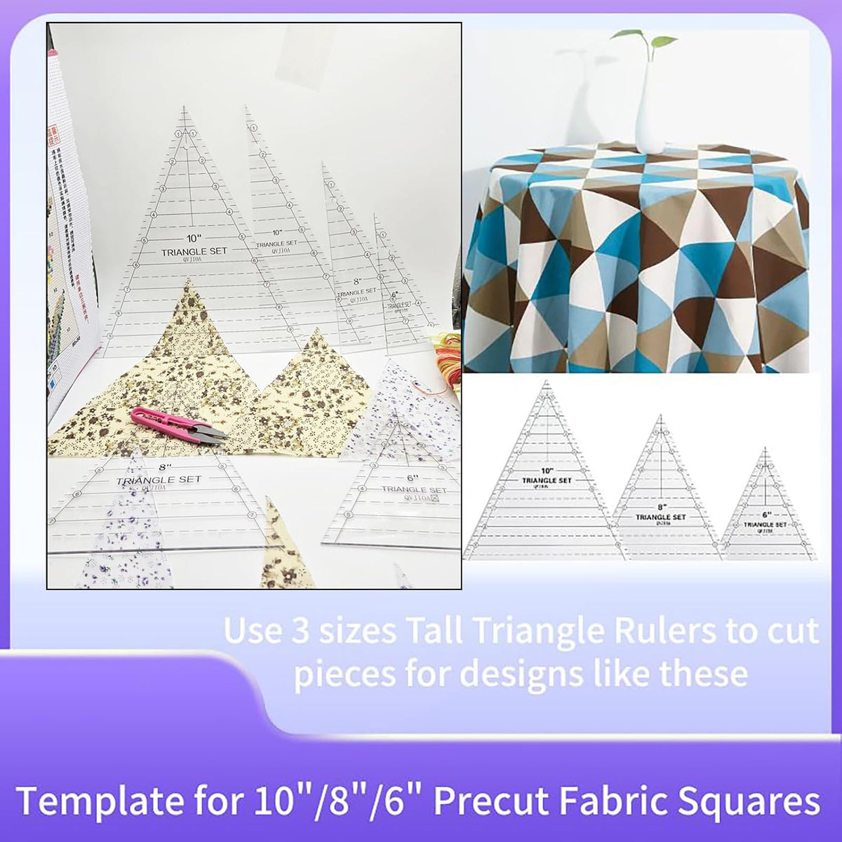 6 Set Tall Triangle Quilting Rulers for Quilting Templates 6 8 10 Inch Wedge Triangle Quilting Rulers and Templates, Sewing Templates for Sewing Cut Measurement DIY Craft Quilting Tools