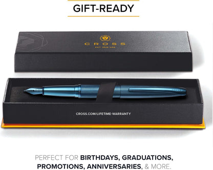 Cross ATX Sandblasted Dark Blue Fountain Pen, Fine Nib, Black Ink