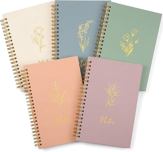 Gueevin 5 Pcs Spiral Notebook, Aesthetic Notepad, Light Colors, Classic