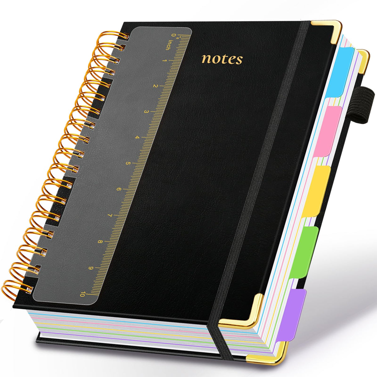 Hardcover Spiral Notebook 8"x10" Journal Notebook with Tabs and Removable Dividers 300 Pages 5 Subject Notebook College Ruled, Faux Leather Spiral Bound Notebook for Women School Work (Purple)