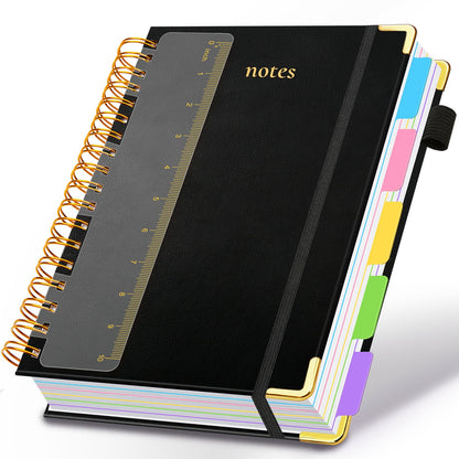 Hardcover Spiral Notebook 8"x10" Journal Notebook with Tabs and Removable Dividers 300 Pages 5 Subject Notebook College Ruled, Faux Leather Spiral Bound Notebook for Women School Work (Purple)
