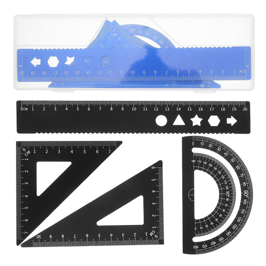 8pcs Geometry Ruler Set with Triangle Rulers Protractors Storage Box