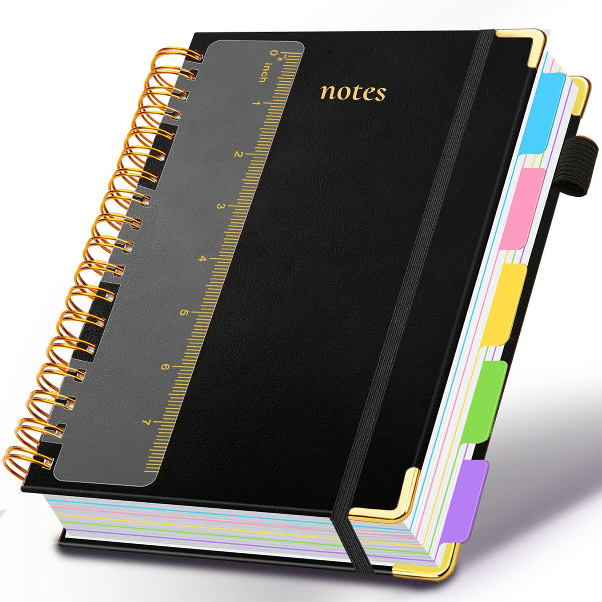 Hardcover Spiral Notebook 8"x10" Journal Notebook with Tabs and Removable Dividers 300 Pages 5 Subject Notebook College Ruled, Faux Leather Spiral Bound Notebook for Women School Work (Purple)
