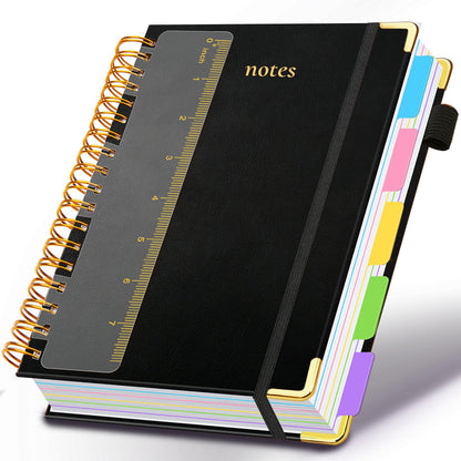 Hardcover Spiral Notebook 8"x10" Journal Notebook with Tabs and Removable Dividers 300 Pages 5 Subject Notebook College Ruled, Faux Leather Spiral Bound Notebook for Women School Work (Purple)