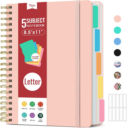 Taja Spiral Notebooks for Work 5 Subject Notebook with Removable Dividers