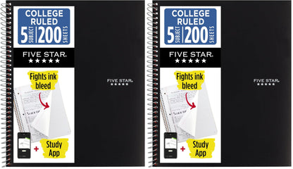 Five Star Spiral Notebook + Study App, 5 Subject, College Ruled Paper, 8-1/2" x 11", 200 Sheets, Fights Ink Bleed, Water Resistant Cover, Prom Pink (820004R)