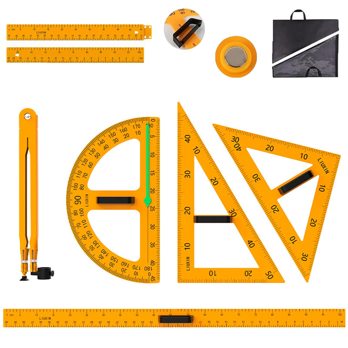 39 Inch Strong Magnetic Straight Ruler and Protractor Geometry Teaching Kit