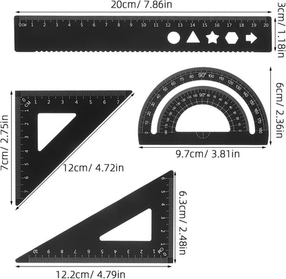 Metal Geometry Set Storage Box with Protractor Triangle Rulers 8pcs