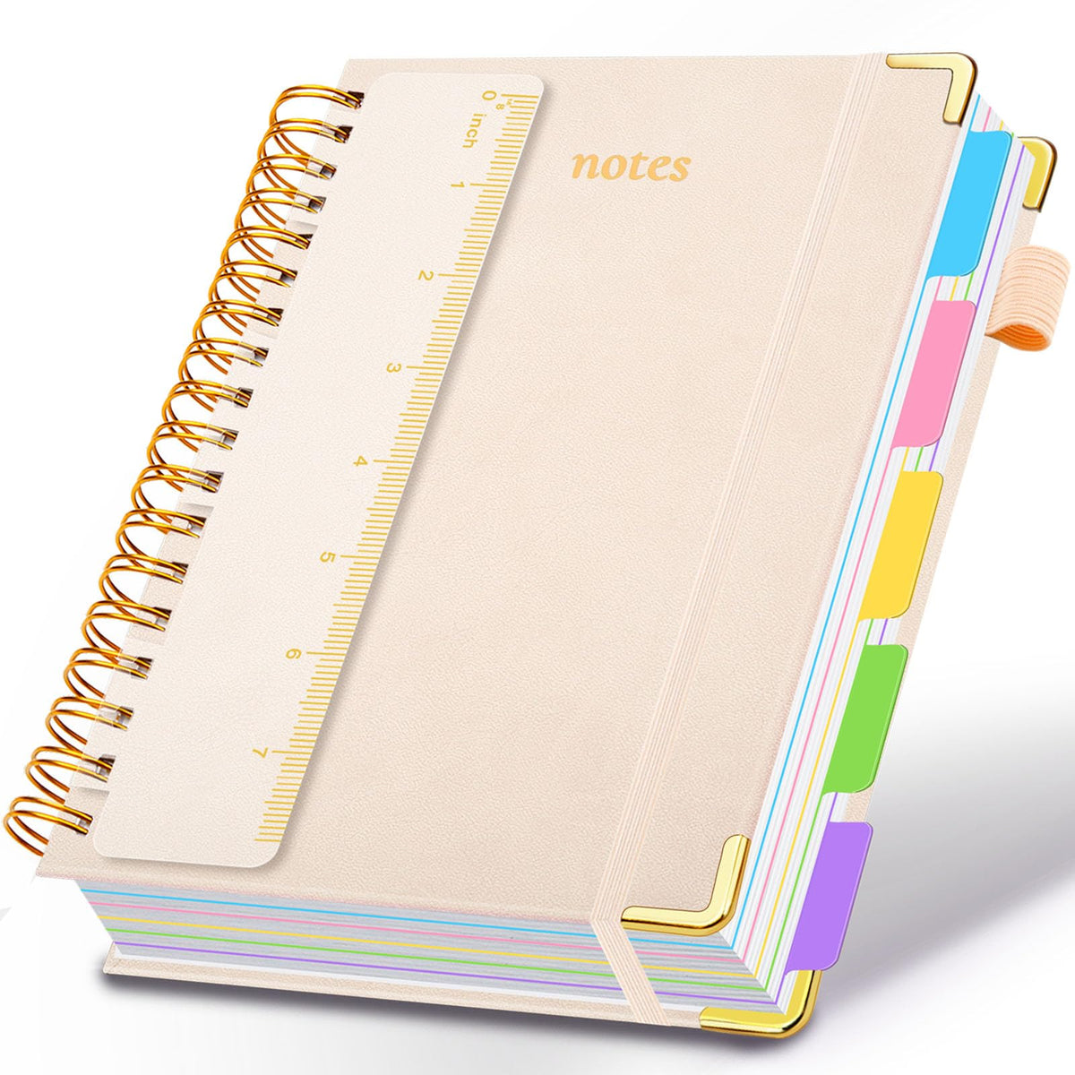 Hardcover Spiral Notebook 8"x10" Journal Notebook with Tabs and Removable Dividers 300 Pages 5 Subject Notebook College Ruled, Faux Leather Spiral Bound Notebook for Women School Work (Purple)