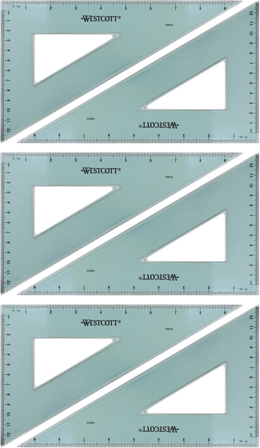 Westcott 10-Inch 30/60/90 Triangle Set, Transparent Acrylic with Cut-Out Center, 6-Pack (KT-80)