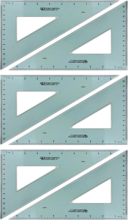 Westcott 10-Inch 30/60/90 Triangle Set, Transparent Acrylic with Cut-Out Center, 6-Pack (KT-80)