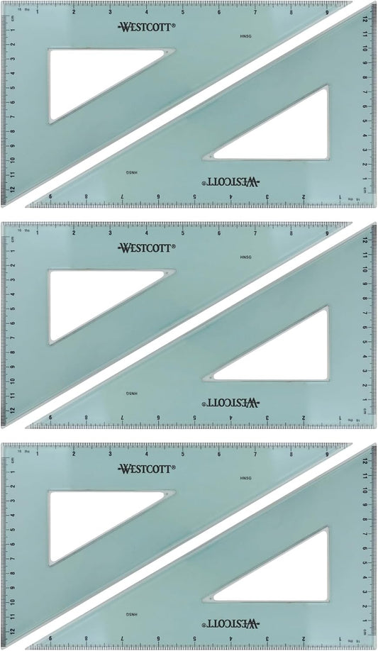 Westcott 10-Inch 30/60/90 Triangle Set, Transparent Acrylic with Cut-Out Center, 6-Pack (KT-80)