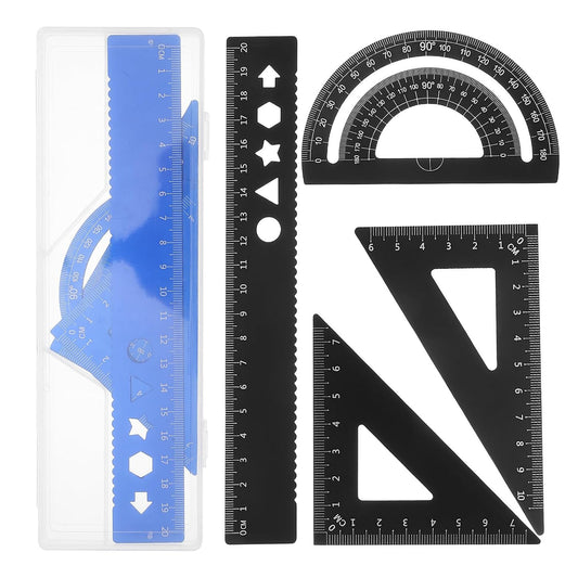 Metal Geometry Ruler Set Triangle Rulers with Protractor 8pcs