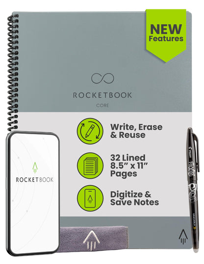 Rocketbook Core Reusable Smart Notebook, Letter Size 8.5x11, Black