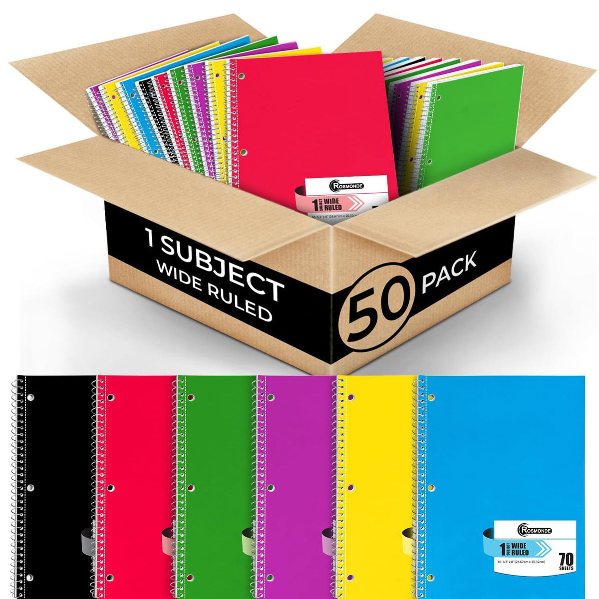 Rosmonde 24 Pack, 5 Subject Notebook Wide Ruled, 150 Sheets (300 Pages)