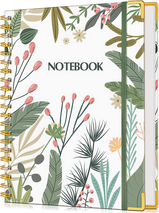 Lined Spiral Notebook Journal for Women, 200 Pages Aesthetic Notebooks 8.5” x 11”, A4 Large Hardcover Spiral Journals with 100 GSM Thick Paper, Cute College Ruled Notebook for Writing Work School, Colorful Botanicals