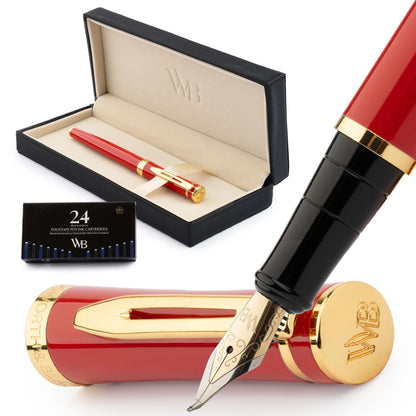 Wordsworth & Black Luxury Fountain Pen Set for Writing, Medium Nib, Silver