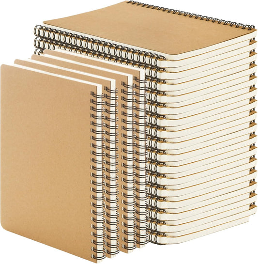 24 Pack A5 Spiral Notebooks Bulk with Kraft Cover, 8 x 5.9 Inch 120 Pages Spiral Lined Notebook Journal, Ruled Lined Travel Bulk Writing Paper Notebook for School Business Office Supplies