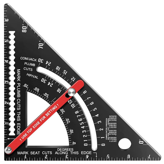 Carpenter Square 7 inch,Adjustable Rafter Framing Square Tools,T Square Multi-Purpose Aluminum Alloy Triangle Carpenter Square for Woodworking and Carpentry | Drill Gauge, Protractor, Ruler ﻿