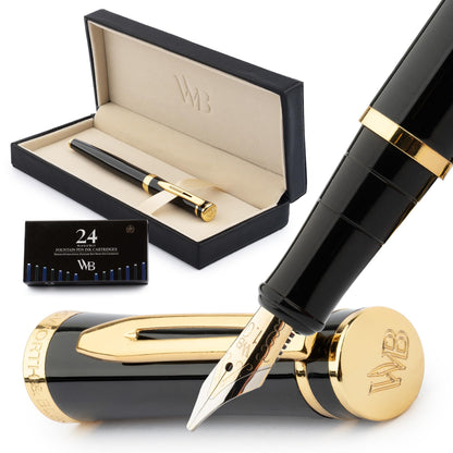 Wordsworth & Black Luxury Fountain Pen Set for Writing, Medium Nib, Silver