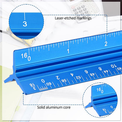 Fumete 12 Pack 6 Inch Architectural Engineering Scale Rulers Small Scale Ruler Pocket Size Scale Ruler Construction Rulers Imperial Measurements for Architects Engineering, Draftsman Drawing(Blue)