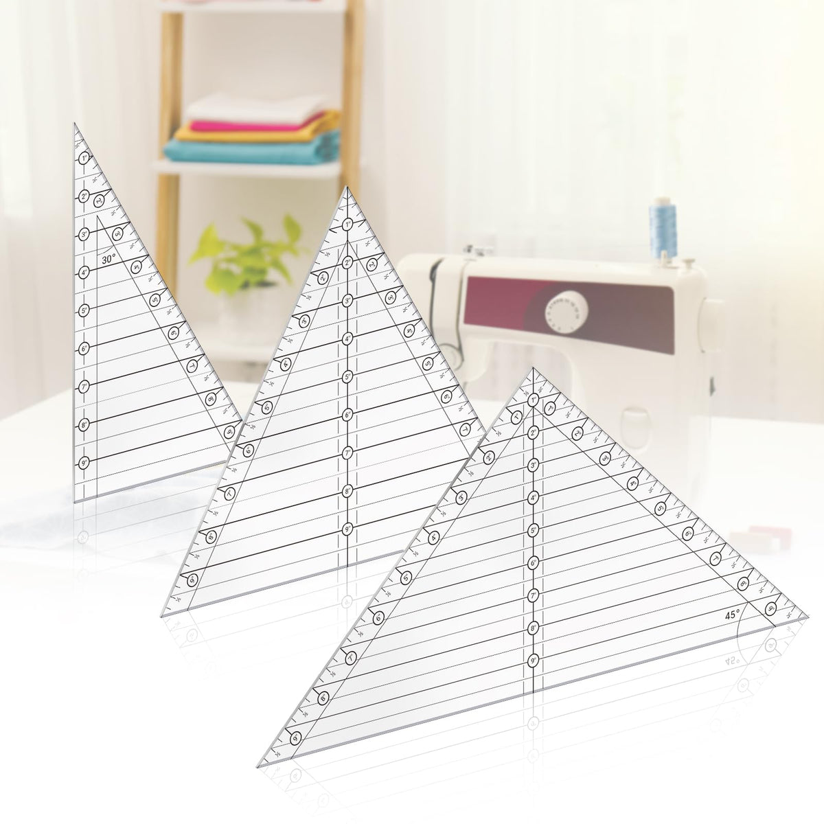 Watersay 3 Pcs 45°/30°/60° Angles Triangle Quilting Ruler 10 Inch Acrylic