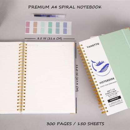 VANRTTO Hardcover College Ruled Spiral Notebook 8.5x11 IN A4 for Work Green