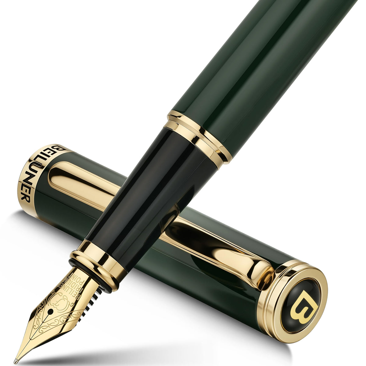 BEILUNER Blue Fountain Pen, 24K Gold Accents, Gorgeous 24K Gilded Nib(Fine)