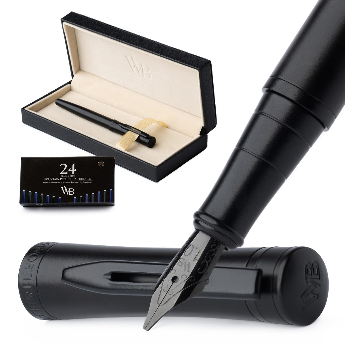 Wordsworth & Black Luxury Fountain Pen Set for Writing, Medium Nib, Silver