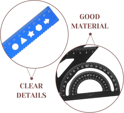Metal Geometry Set Storage Box with Protractor Triangle Rulers 8pcs
