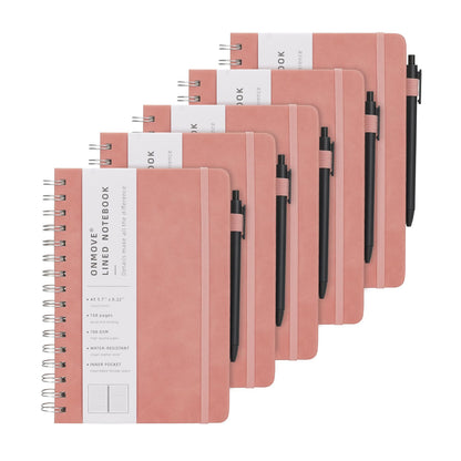 Spiral Notebooks Journal for Women Men 5 Pack Bulk Leather Hardcover with Pen Holder A5 160 Pages 100 GSM Thick Paper for Work School (Black)