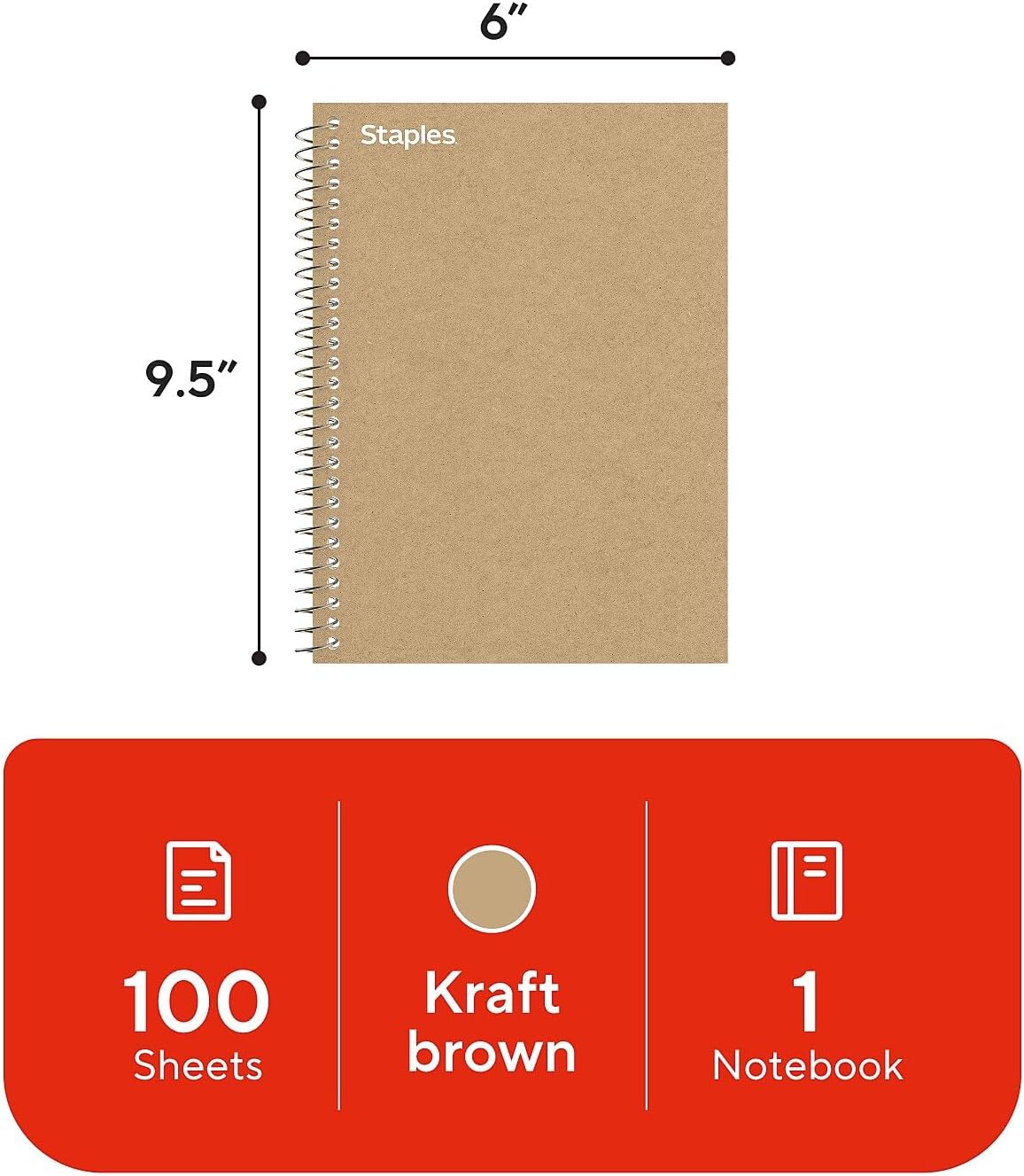 Staples 1-Subject Notebook, 5.875x9 Inch, College Ruled, Brown