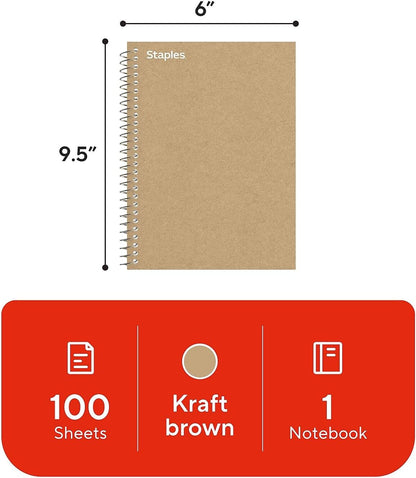 Staples 1-Subject Notebook, 5.875x9 Inch, College Ruled, Brown