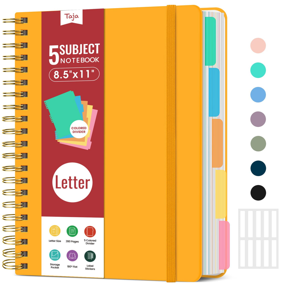 Taja Spiral Notebooks for Work 5 Subject Notebook with Removable Dividers